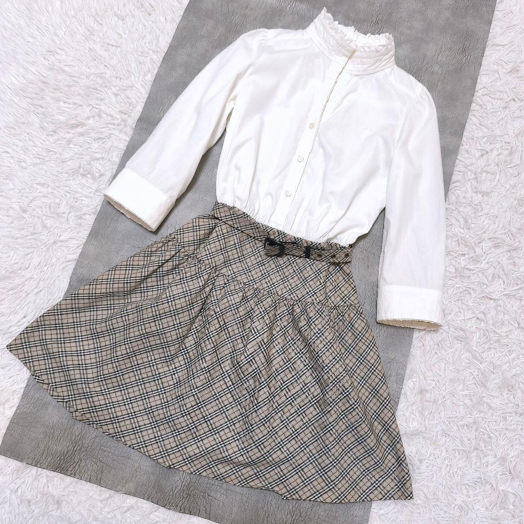 極美品 BURBERRY バーバリーノバチェック ベルテッド シャツワンピース