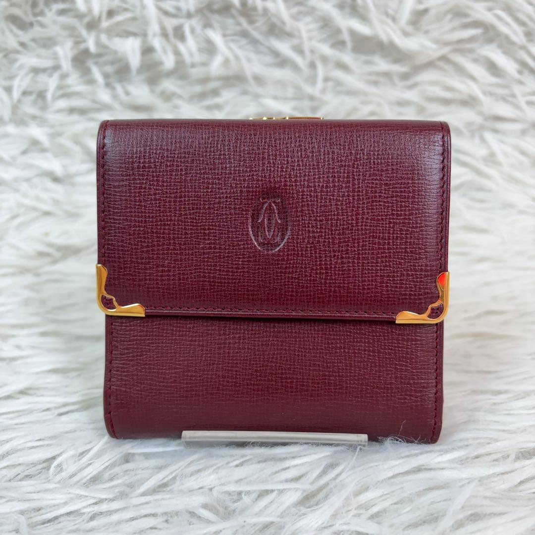 新品未使用/付属品完備✨Cartier 三つ折り財布 がま口 金具 ボルドー