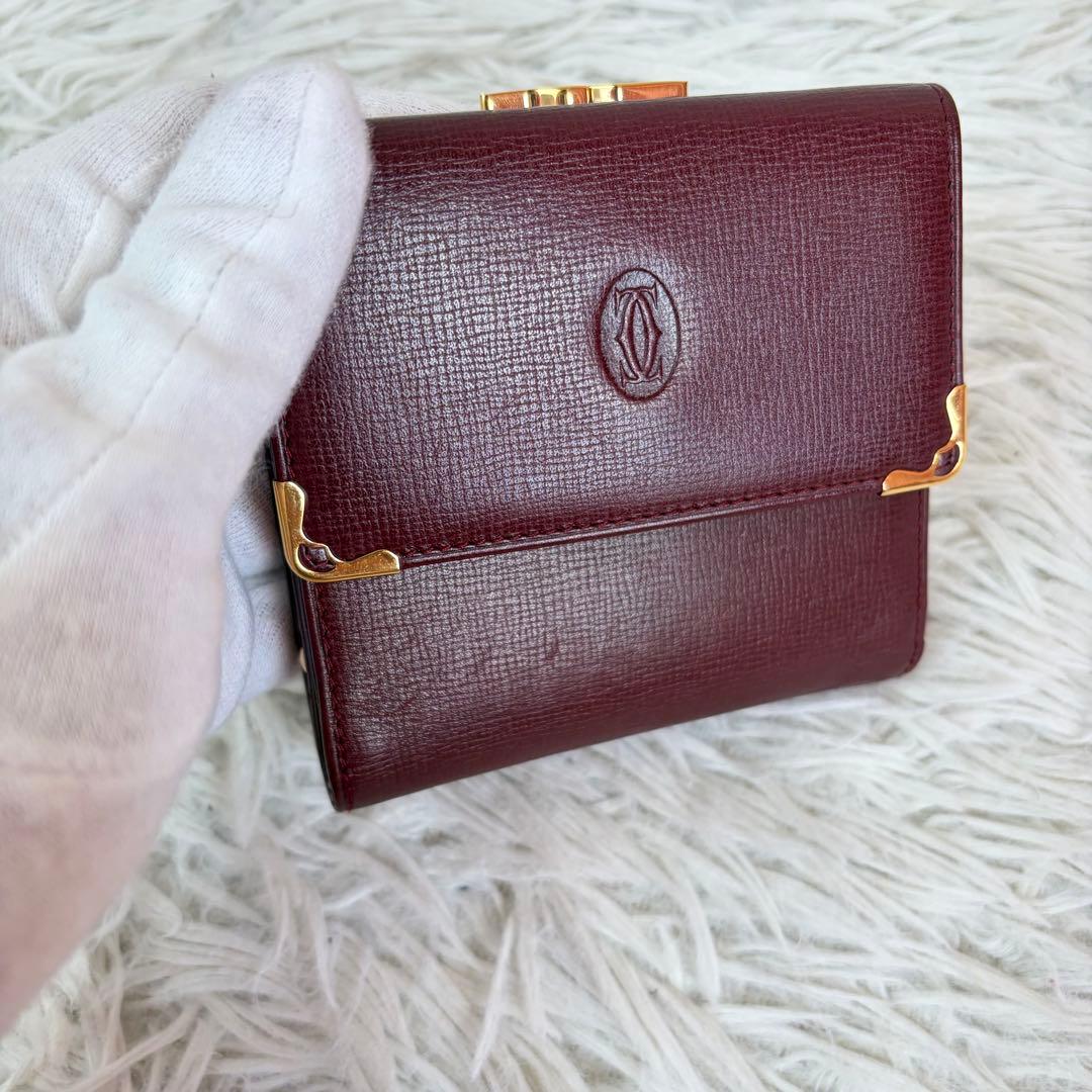 新品未使用/付属品完備✨Cartier 三つ折り財布 がま口 金具 ボルドー