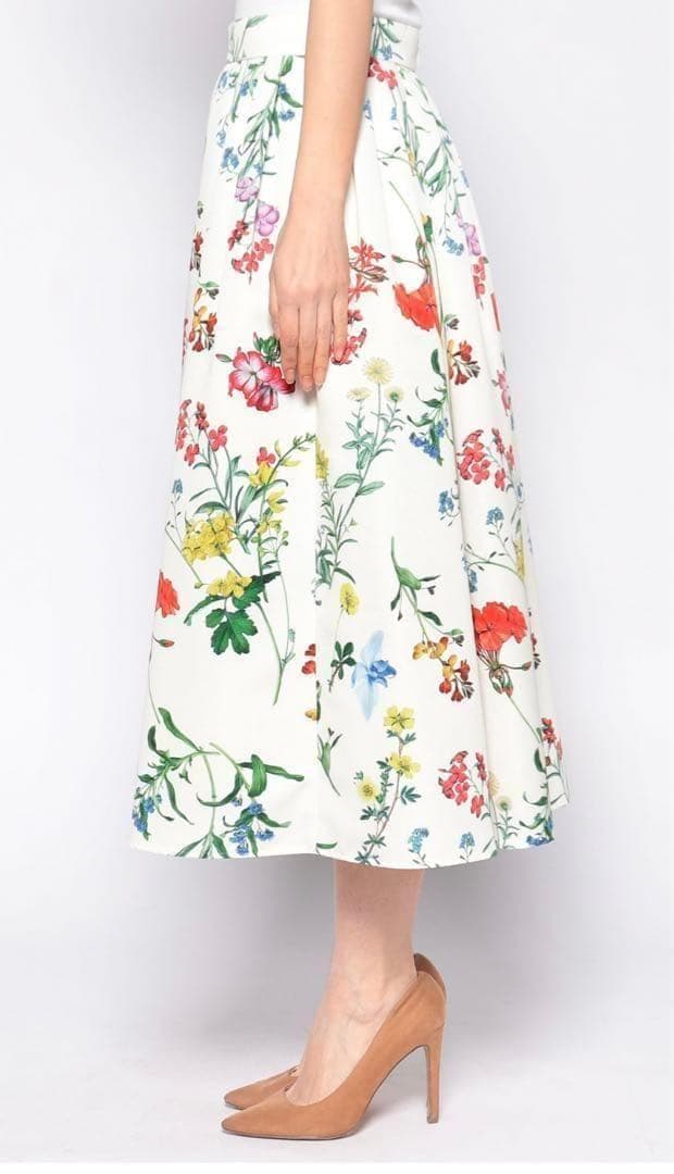 ✨美品✨ ANAYI　ボタニカル プリント タック スカート size34 白