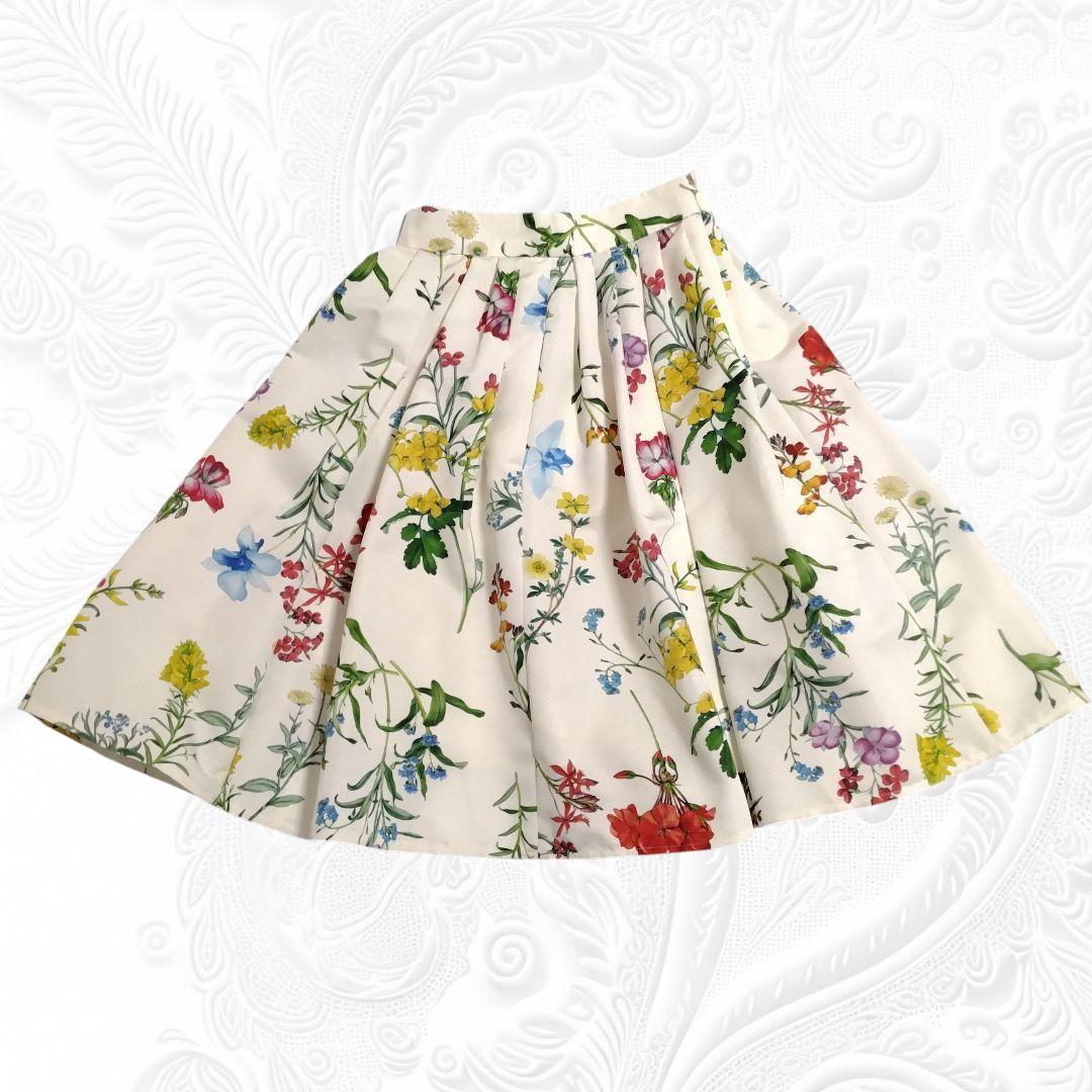 ✨美品✨ ANAYI　ボタニカル プリント タック スカート size34 白