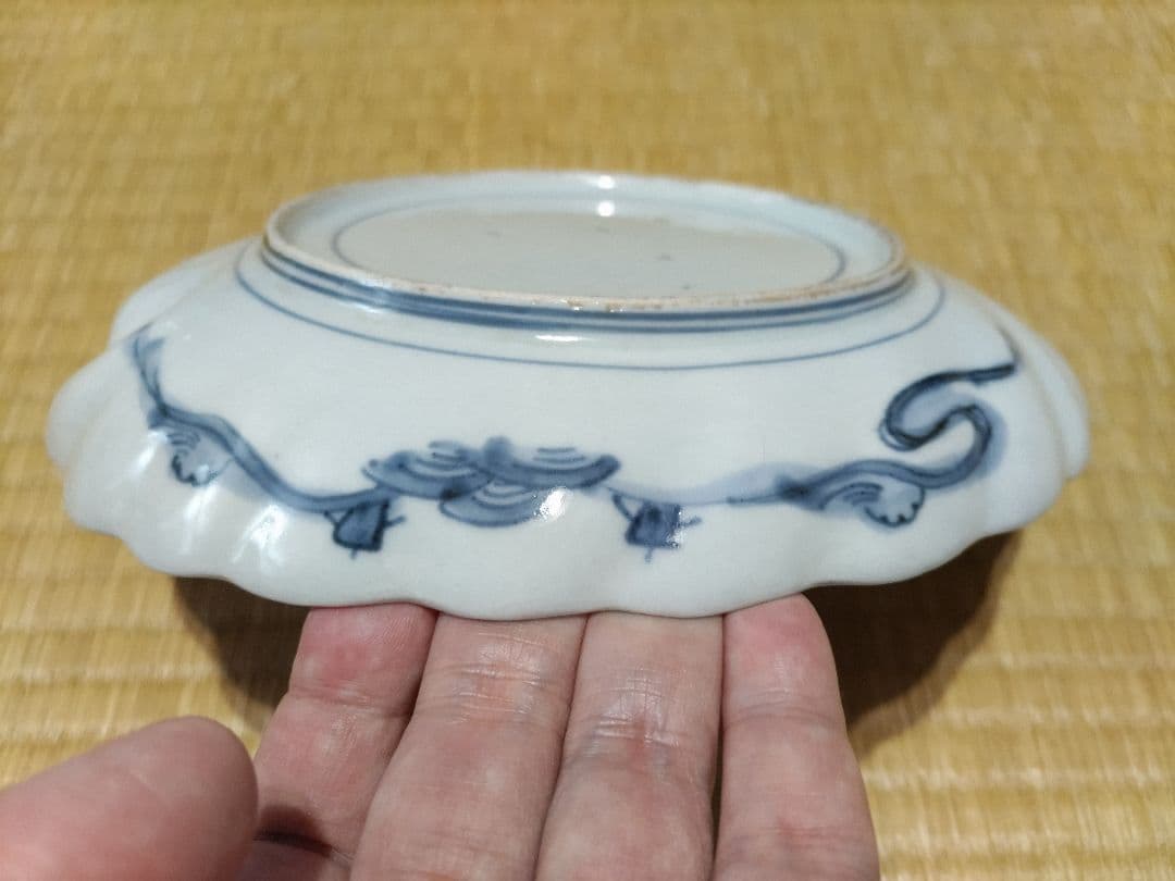 古伊万里　染付　鮑型　変形皿　径19.5×22.3cm　美品