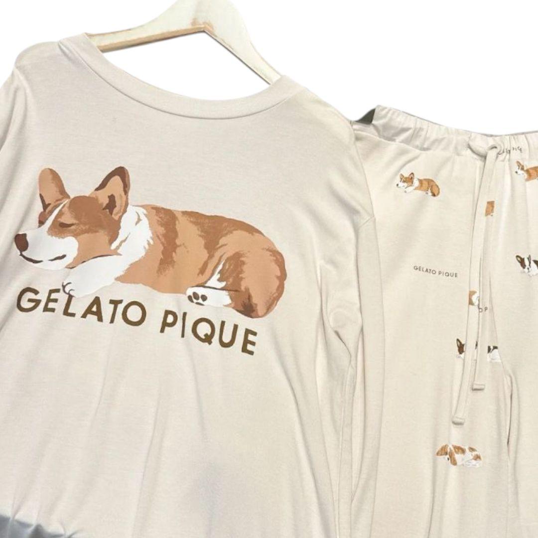 新品 ジェラートピケ sleeping dog プルオーバー上下セットコーギー
