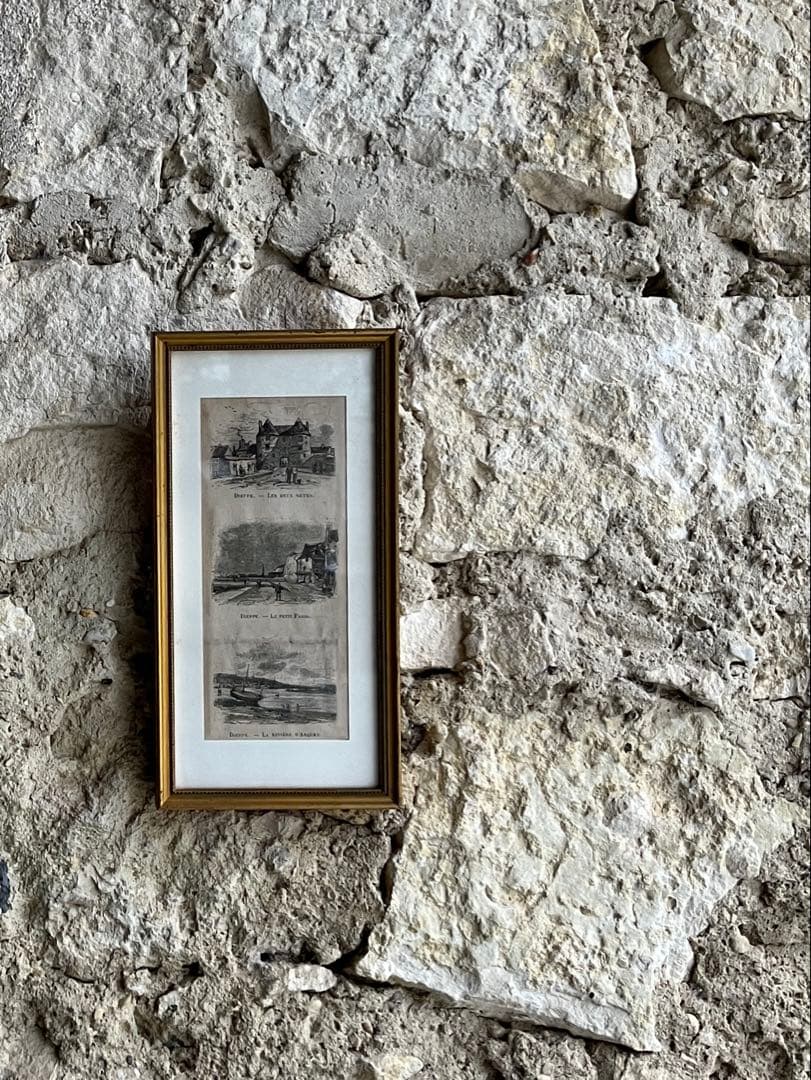 ◆SALEフランスアンティーク｜版画田舎の暮らし風景ノルマンディー絵画額、壁掛け