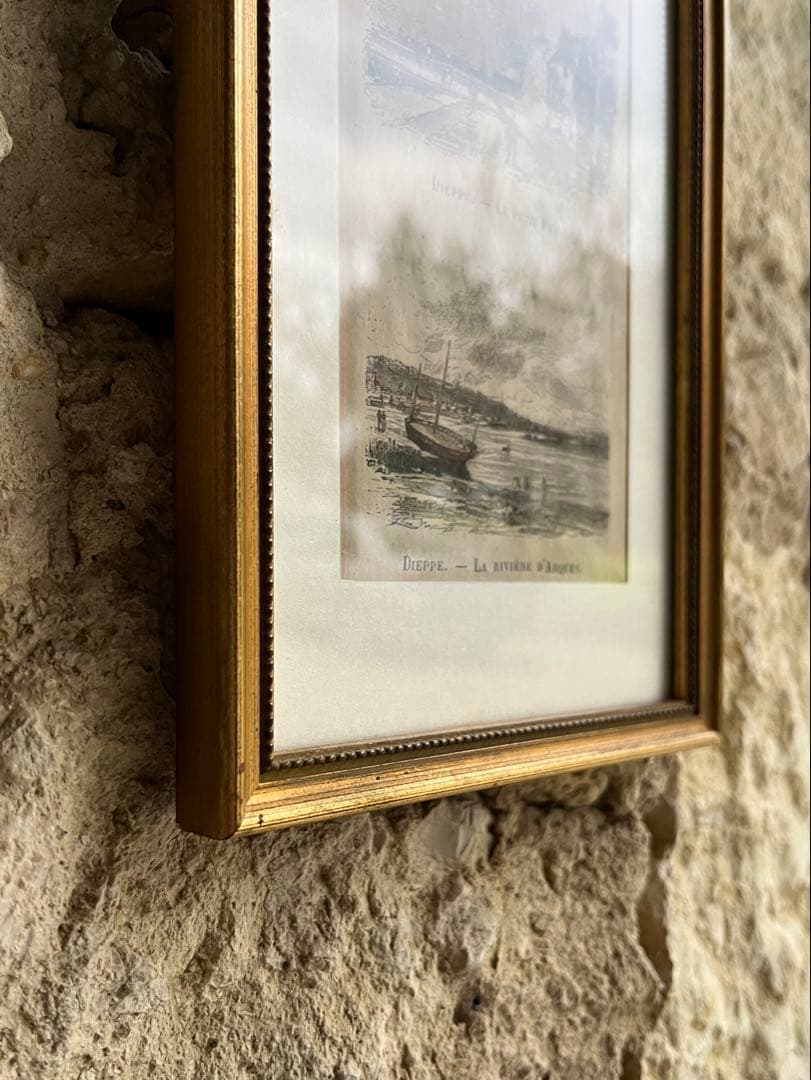 ◆SALEフランスアンティーク｜版画田舎の暮らし風景ノルマンディー絵画額、壁掛け