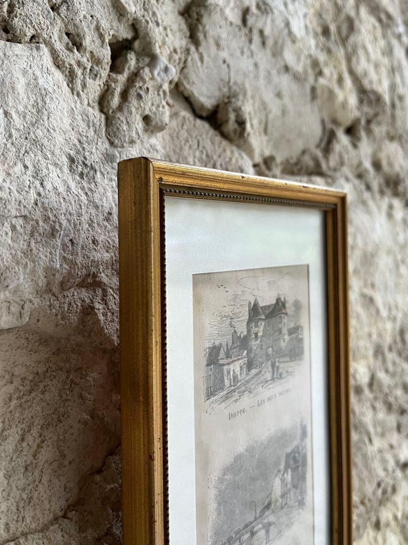 ◆SALEフランスアンティーク｜版画田舎の暮らし風景ノルマンディー絵画額、壁掛け
