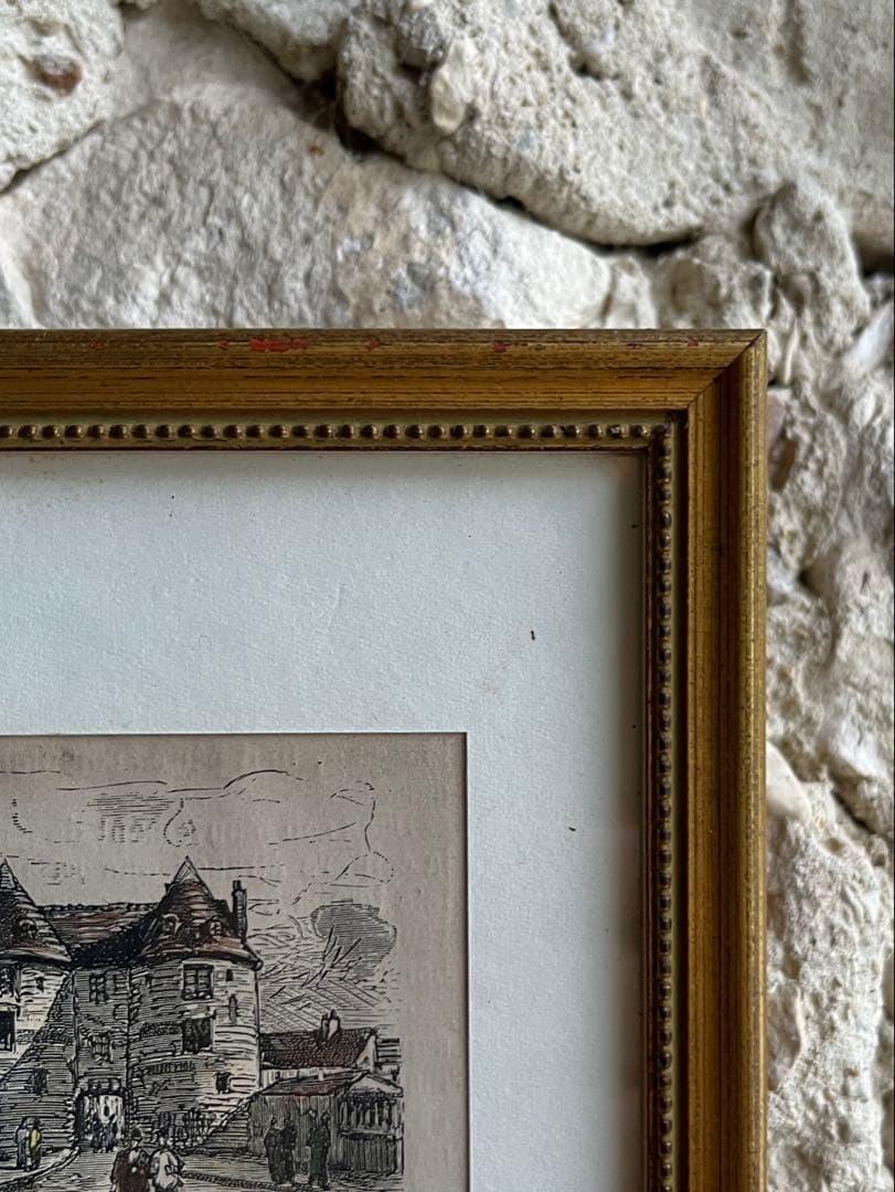 ◆SALEフランスアンティーク｜版画田舎の暮らし風景ノルマンディー絵画額、壁掛け