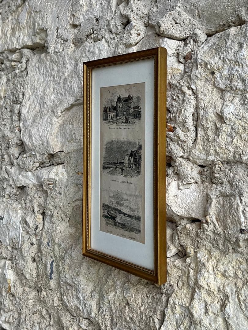 ◆SALEフランスアンティーク｜版画田舎の暮らし風景ノルマンディー絵画額、壁掛け