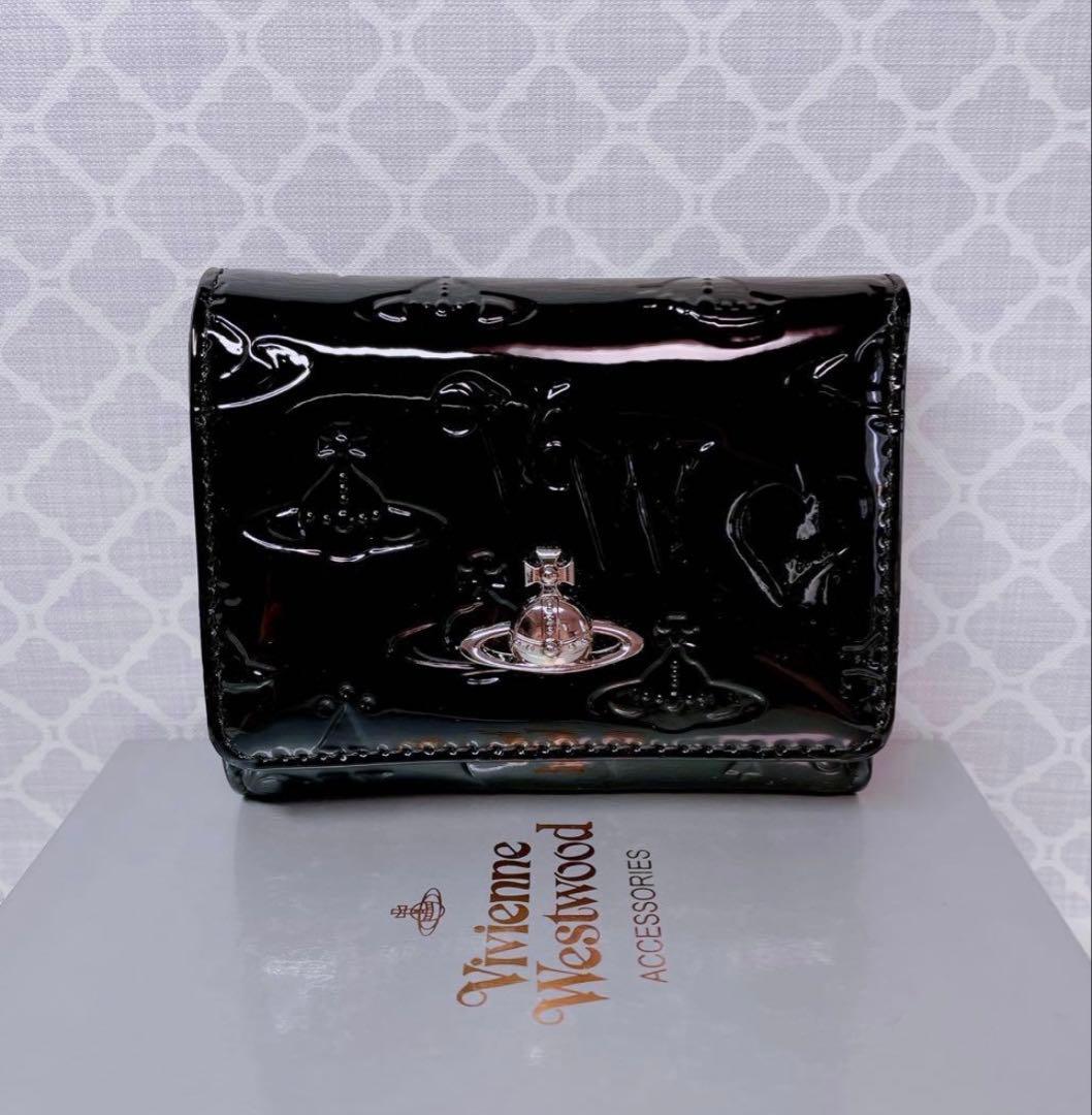 【内側に素敵な柄♡】Vivienne Westwood 折財布 エナメル黒