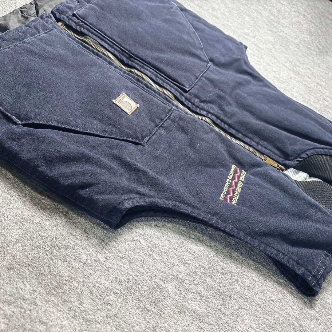 00s USA製 Carhartt 中綿ベスト 企業ロゴ刺繍 ネイビー M L