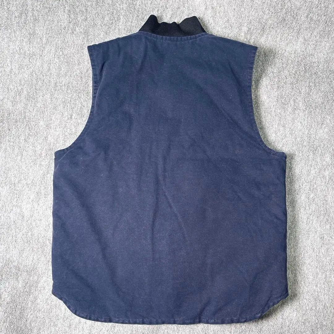 00s USA製 Carhartt 中綿ベスト 企業ロゴ刺繍 ネイビー M L