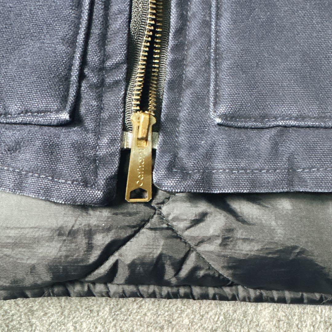 00s USA製 Carhartt 中綿ベスト 企業ロゴ刺繍 ネイビー M L