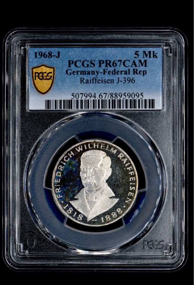 PCGS PR67CAM ドイツ連邦 1968-J 5M銀貨 ライファイゼン
