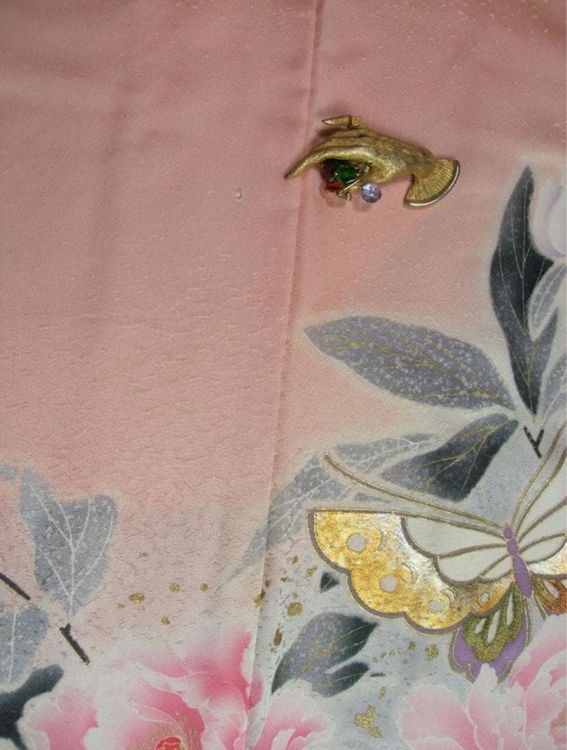 牡丹花蝶文　暈し染め　刺繍　金彩　振袖フルセット ピンク 桃色