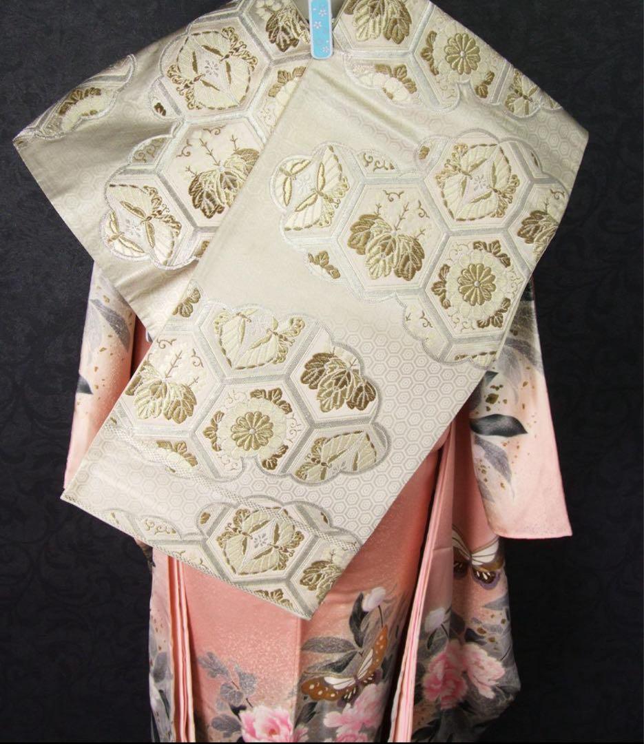 牡丹花蝶文　暈し染め　刺繍　金彩　振袖フルセット ピンク 桃色