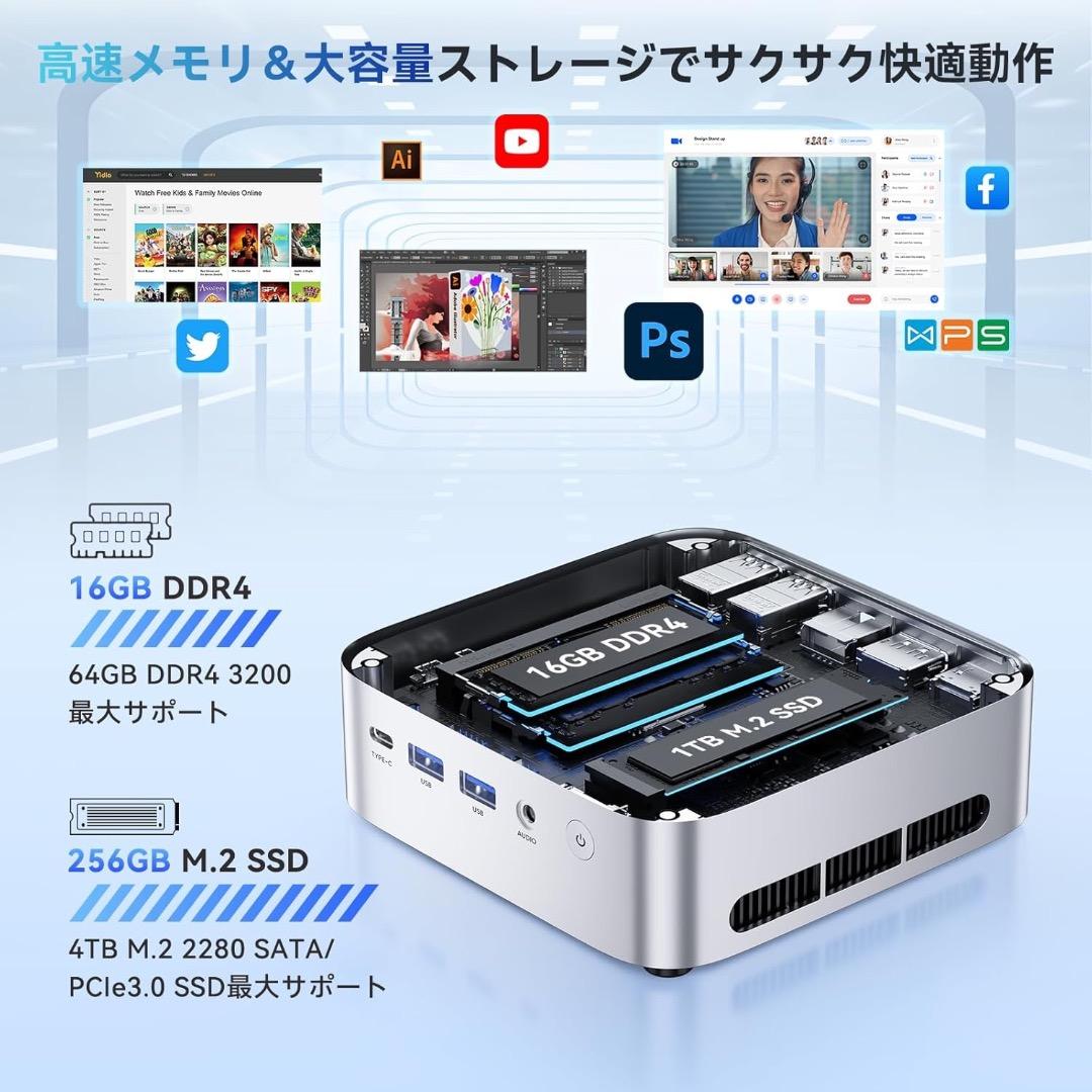 ミニPC mini PC AMD Ryzen 4300U 16GB＋256GB