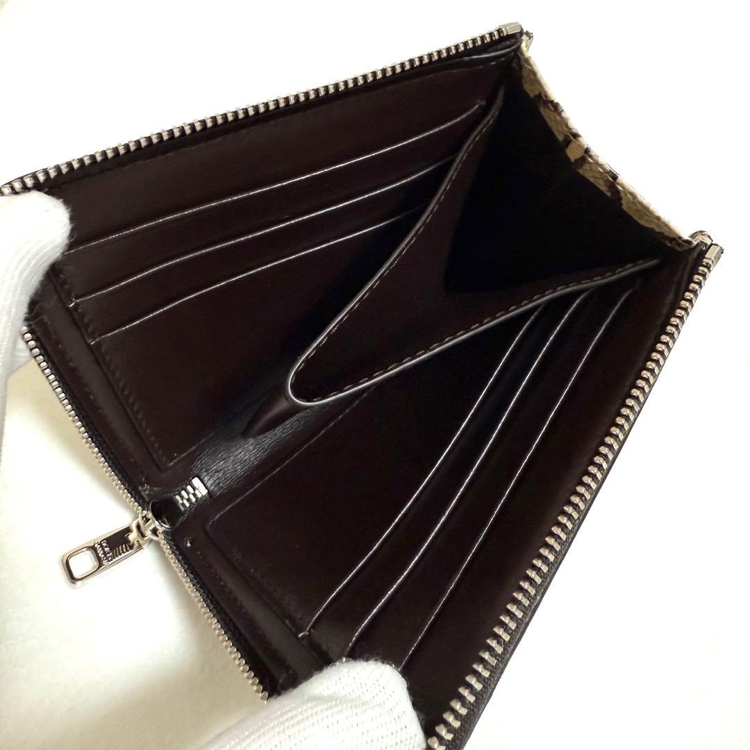 極美品 ドルチェ＆ガッバーナ パイソン 二つ折り財布 L字ファスナー