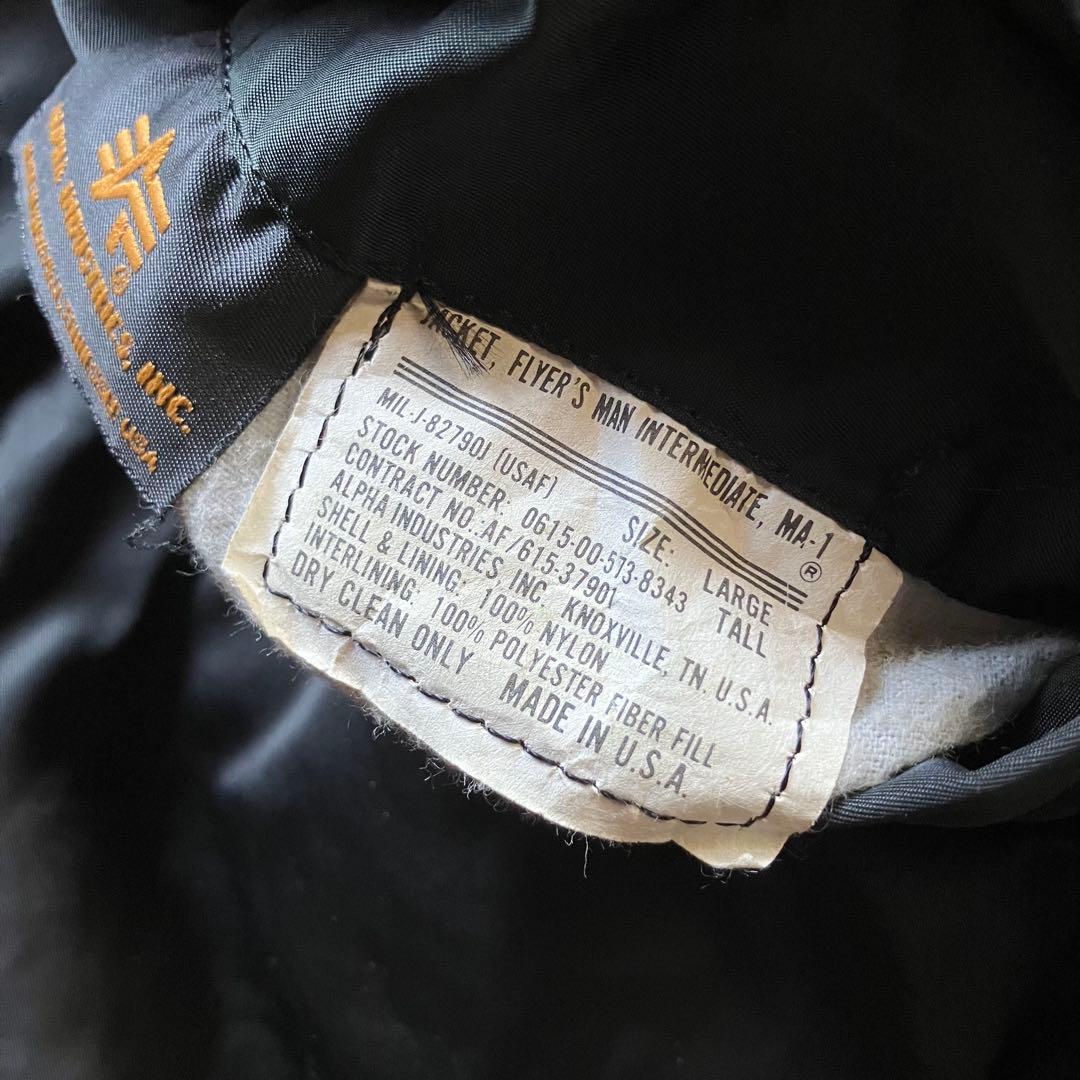 90s USA製 ALPHA MA-1 黒 TALL L goodenough
