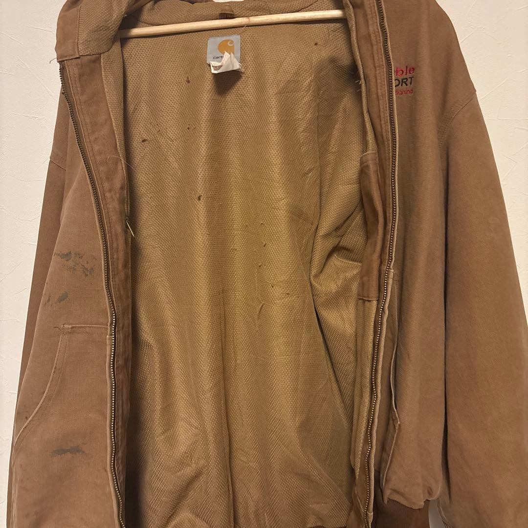 【アメリカ製】90scarhartt アクティブジャケット　企業ロゴ　ブラウン