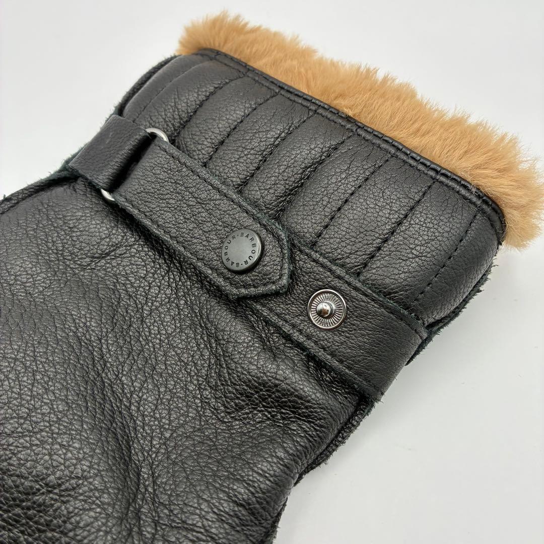 【美品】Barbour ラムレザー手袋 グローブ 羊革 ブラック ファー