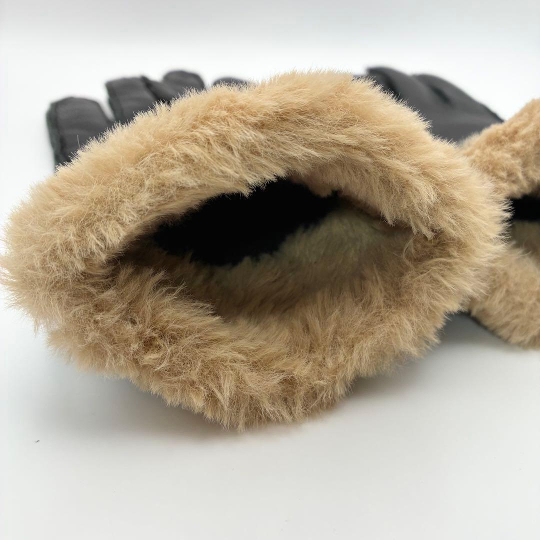 【美品】Barbour ラムレザー手袋 グローブ 羊革 ブラック ファー