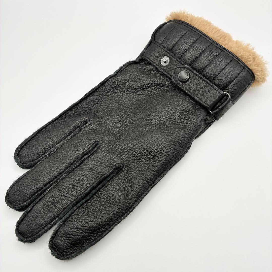 【美品】Barbour ラムレザー手袋 グローブ 羊革 ブラック ファー