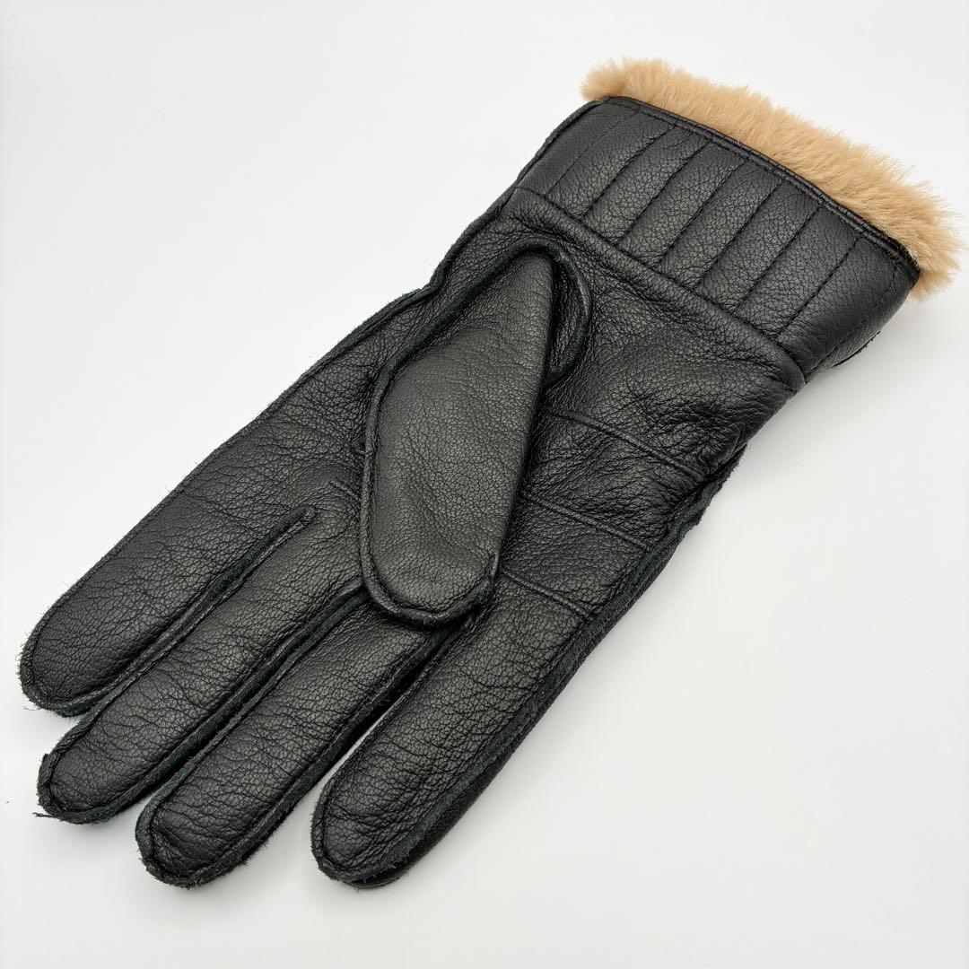 【美品】Barbour ラムレザー手袋 グローブ 羊革 ブラック ファー