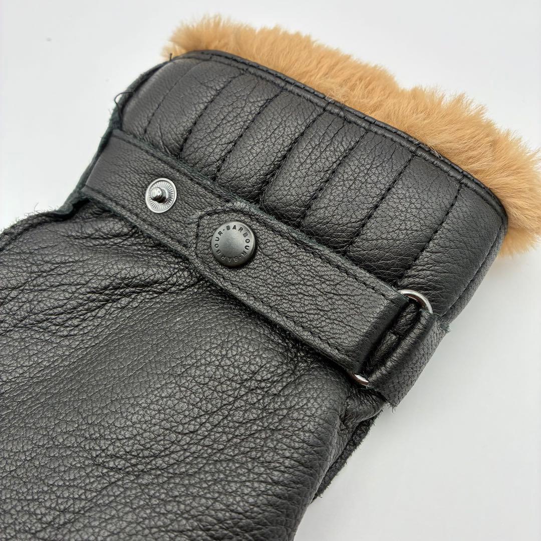 【美品】Barbour ラムレザー手袋 グローブ 羊革 ブラック ファー