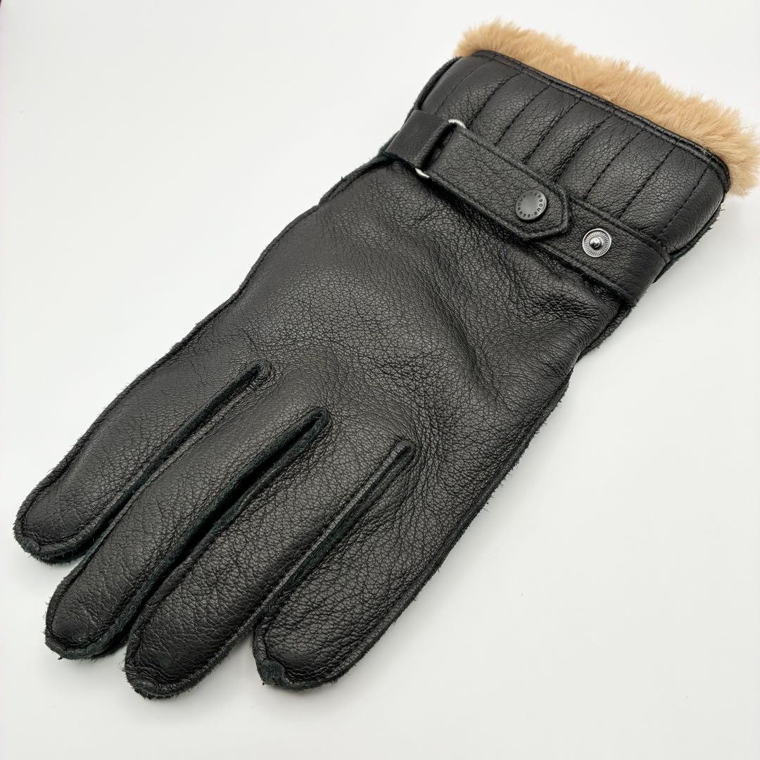 【美品】Barbour ラムレザー手袋 グローブ 羊革 ブラック ファー