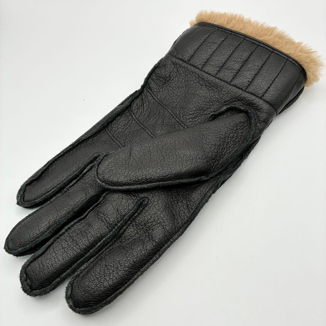 【美品】Barbour ラムレザー手袋 グローブ 羊革 ブラック ファー