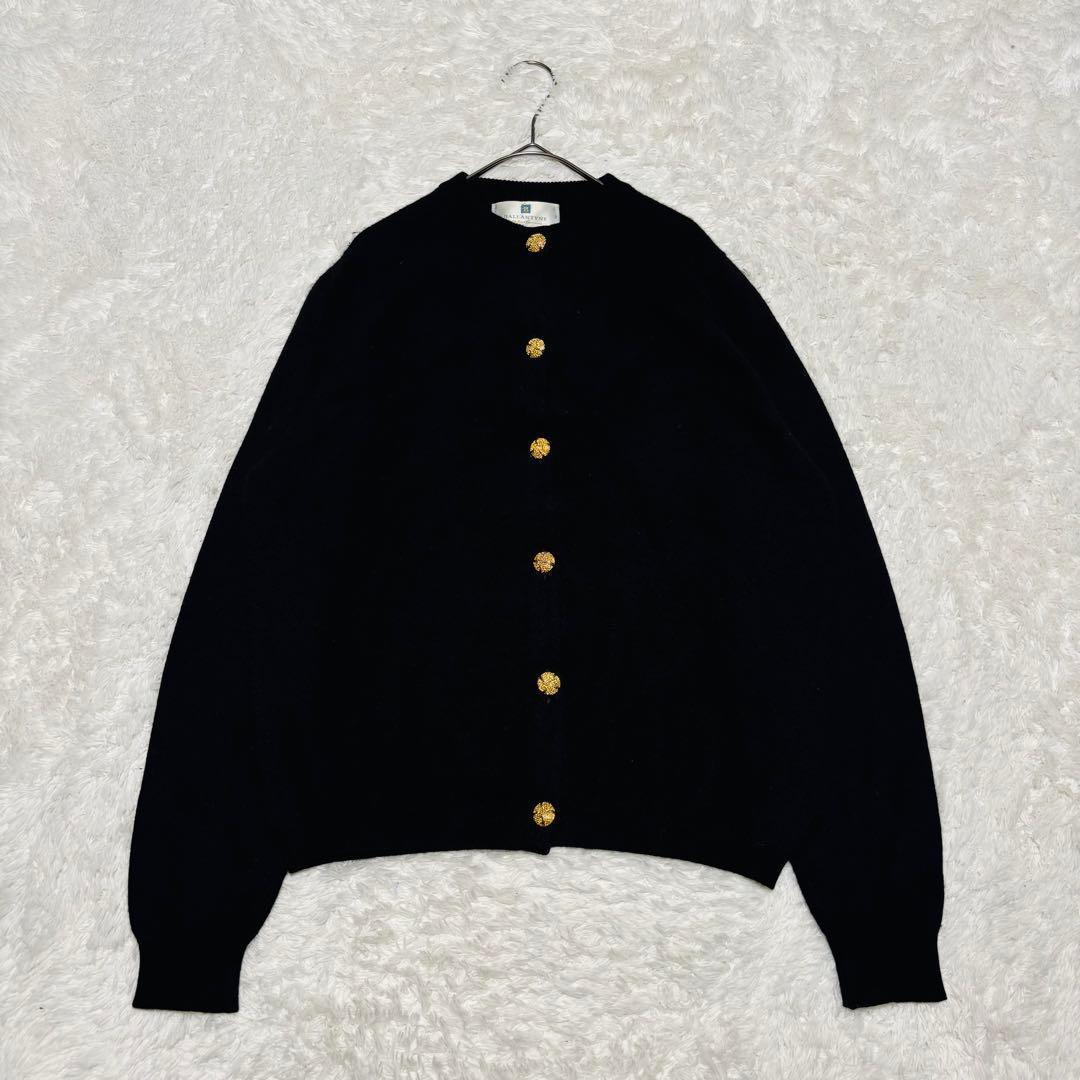 美品 希少 バランタイン カシミヤ 100% カーディガン 黒 42 金ボタン