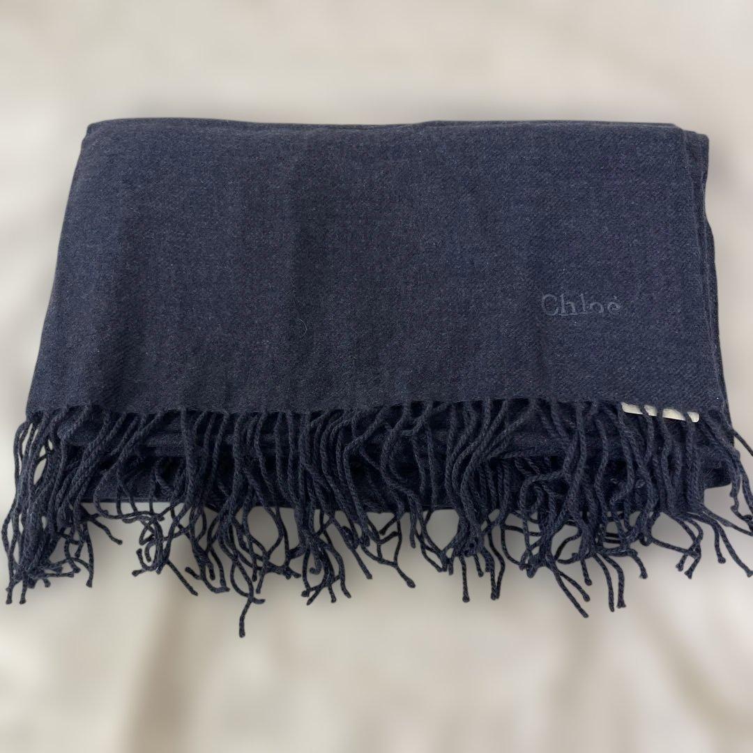 未使用品　Chloe カシミヤ100% マフラー ストール 大判 ネイビー 濃紺