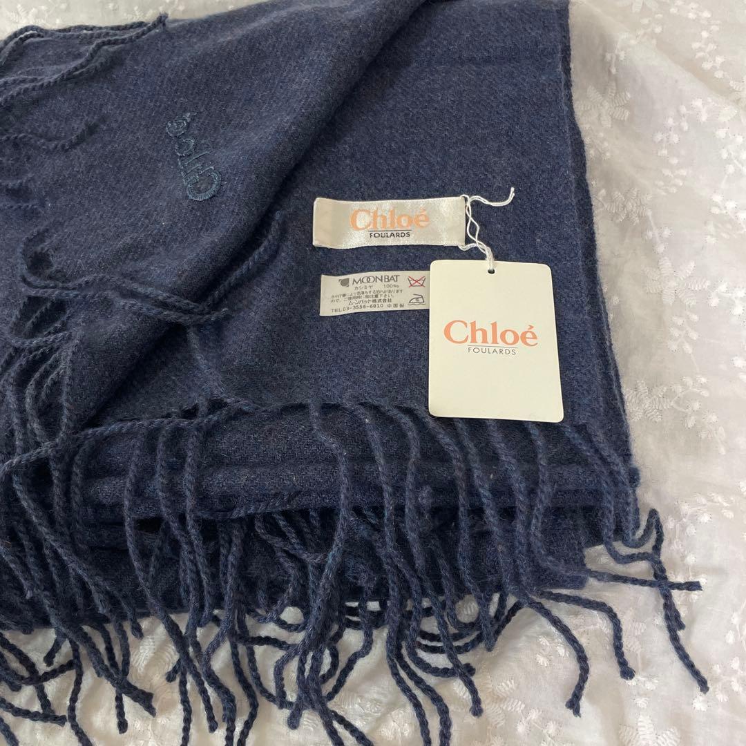 未使用品　Chloe カシミヤ100% マフラー ストール 大判 ネイビー 濃紺