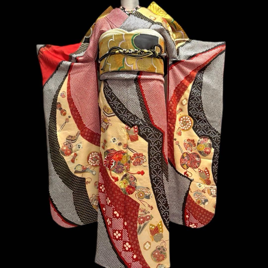 極上　超美品　振袖フルセット　絞り　刺繍　宝尽くし　成人式　151〜166
