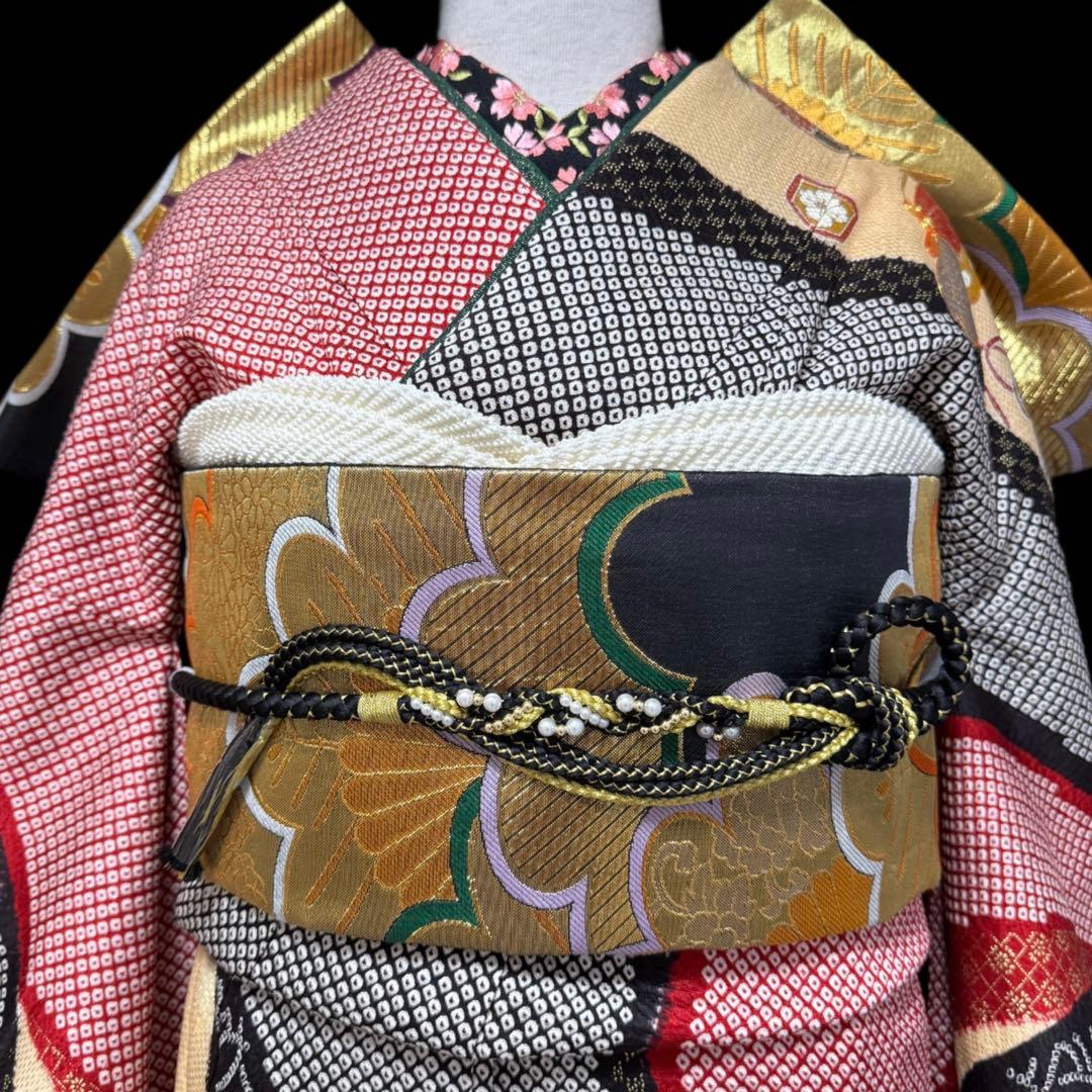極上　超美品　振袖フルセット　絞り　刺繍　宝尽くし　成人式　151〜166
