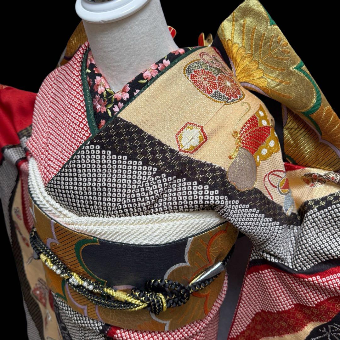 極上　超美品　振袖フルセット　絞り　刺繍　宝尽くし　成人式　151〜166