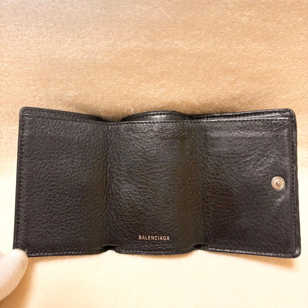 BALENCIAGA ペーパーミニウォレット 三つ折りレザー ブラック