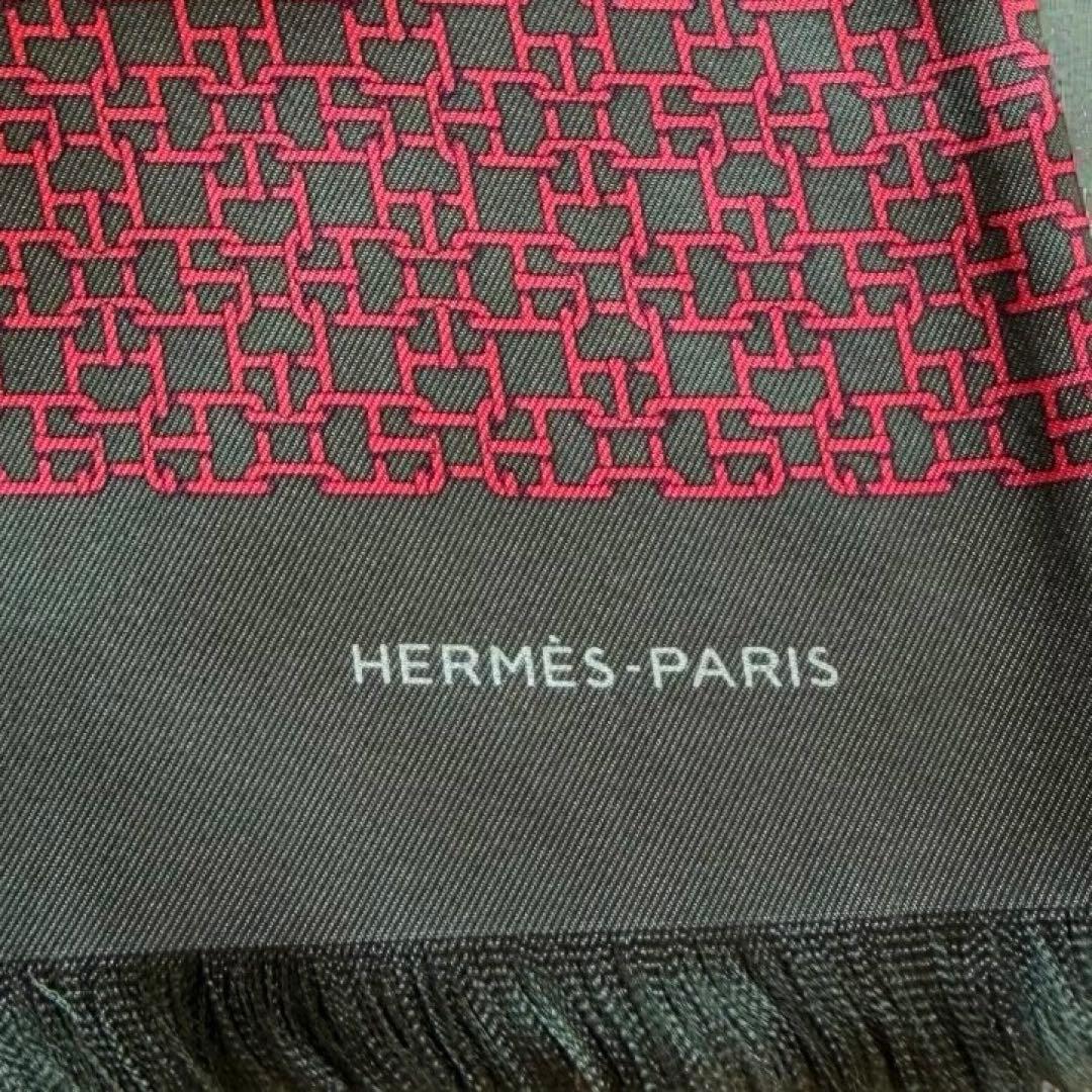 HERMES マフラー シルク カシミヤ混　リバーシブル　シェーヌダンクル　赤