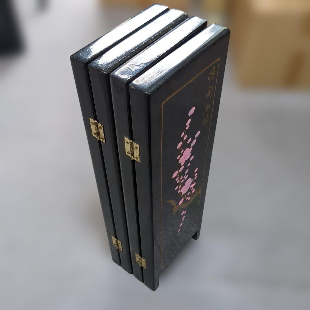 中国美術 玉石 屏風 4枚連結 衝立 置物