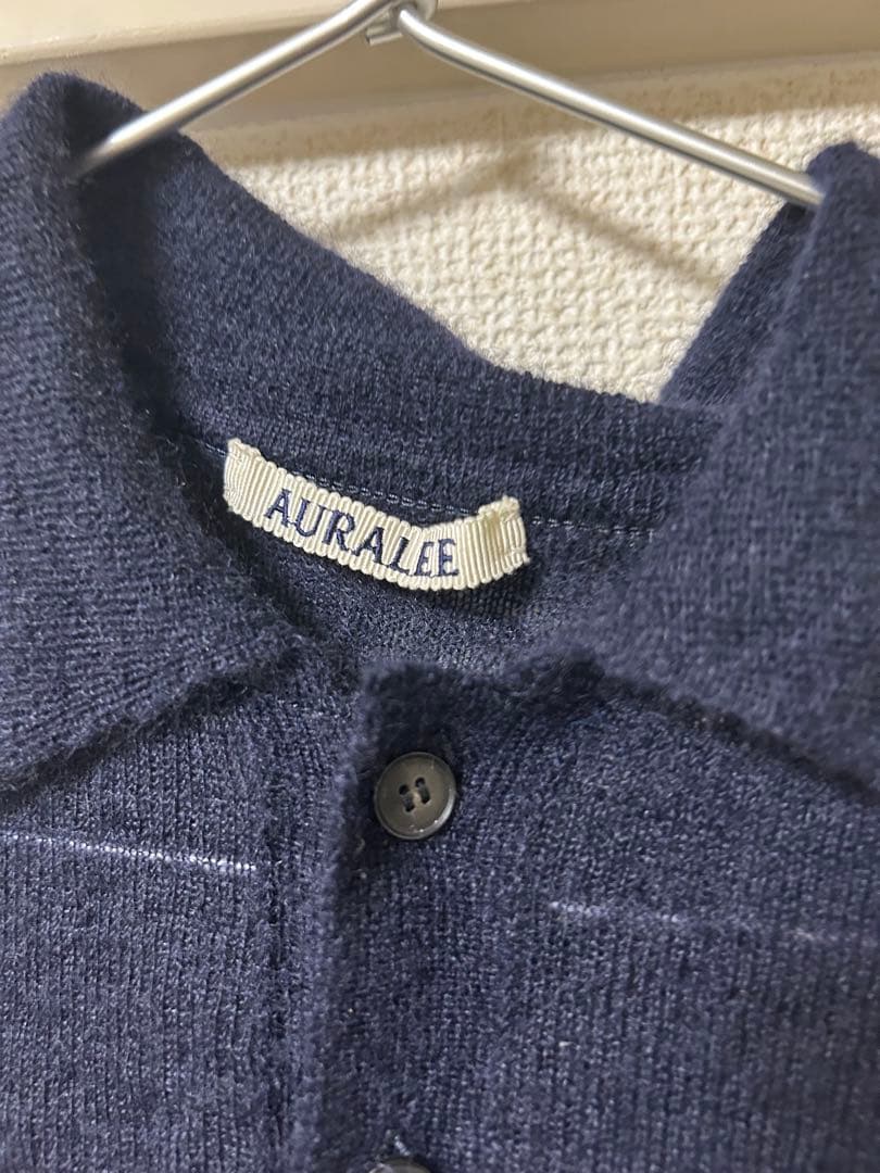 AURALEEネイビー 半袖ポロシャツ