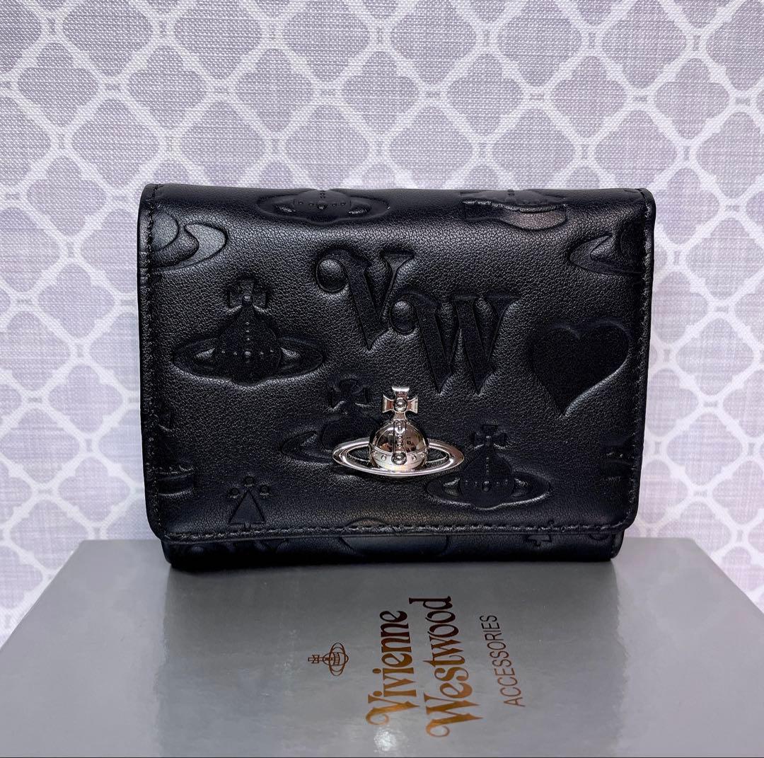 【新作✩内柄も素敵】Vivienne Westwood 三折財布 黒 マット