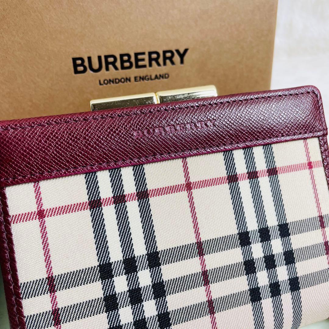 未使用級　希少　 BURBERRY がま口　財布　ボルドー　おしゃれ　セレブ