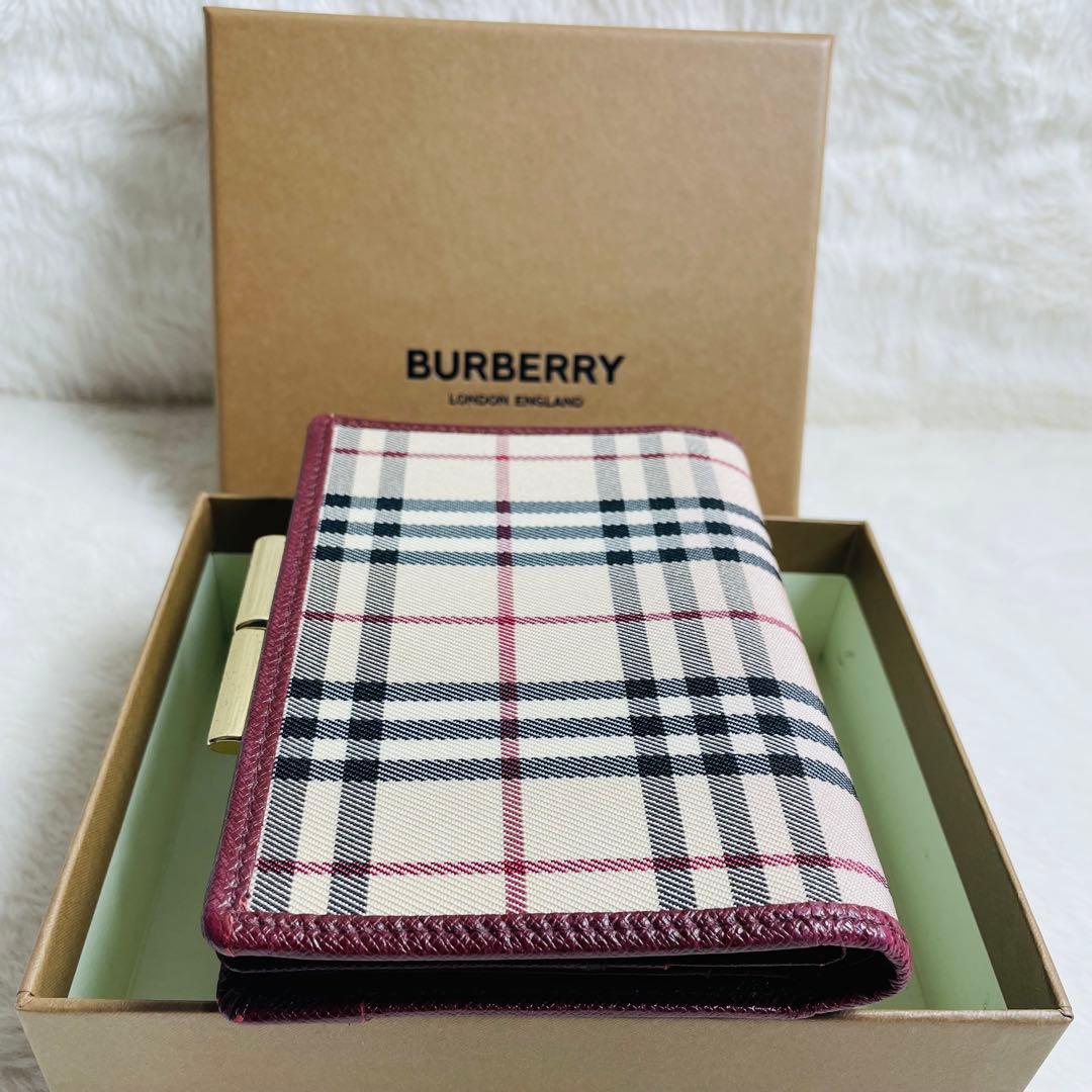 未使用級　希少　 BURBERRY がま口　財布　ボルドー　おしゃれ　セレブ