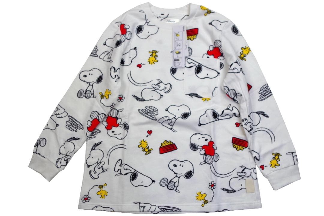 【新品】PEANUTS/アムール　スヌーピー　秋冬厚手裏起毛パジャマ（M)白