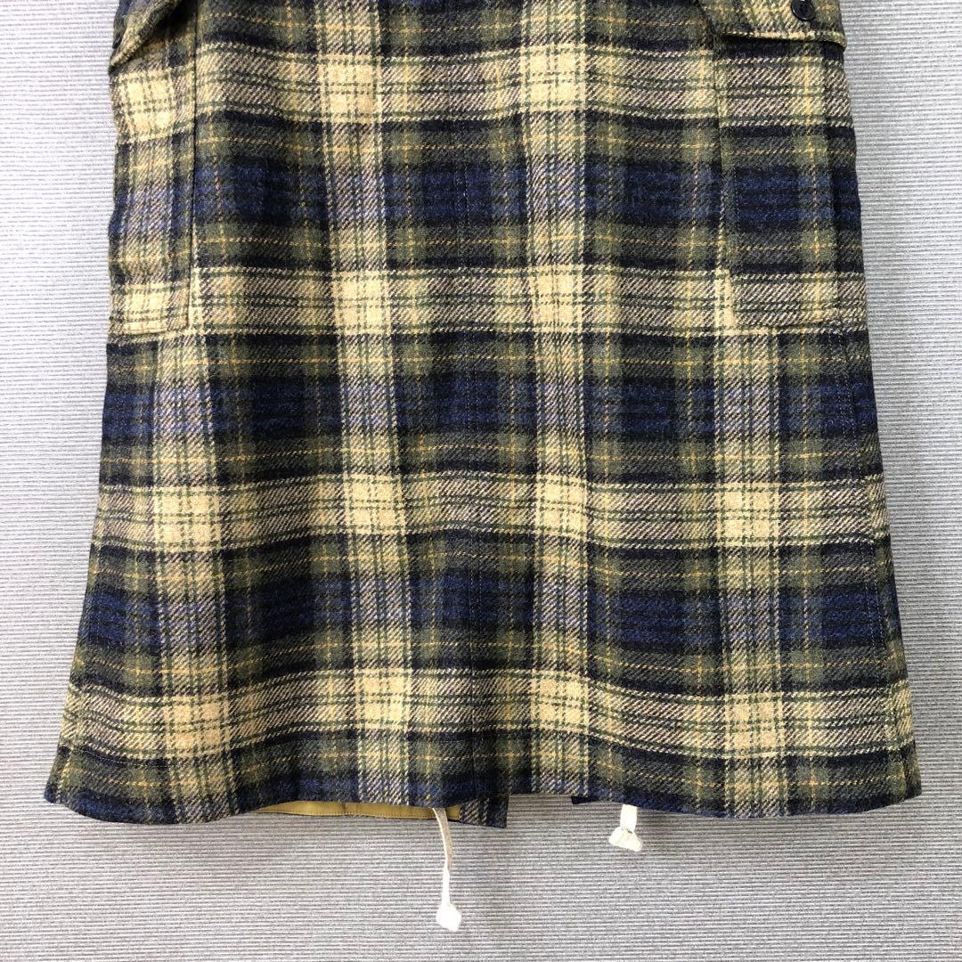 美品 45R ウールタータンのカーゴスカート チェック 2 カーキタータン