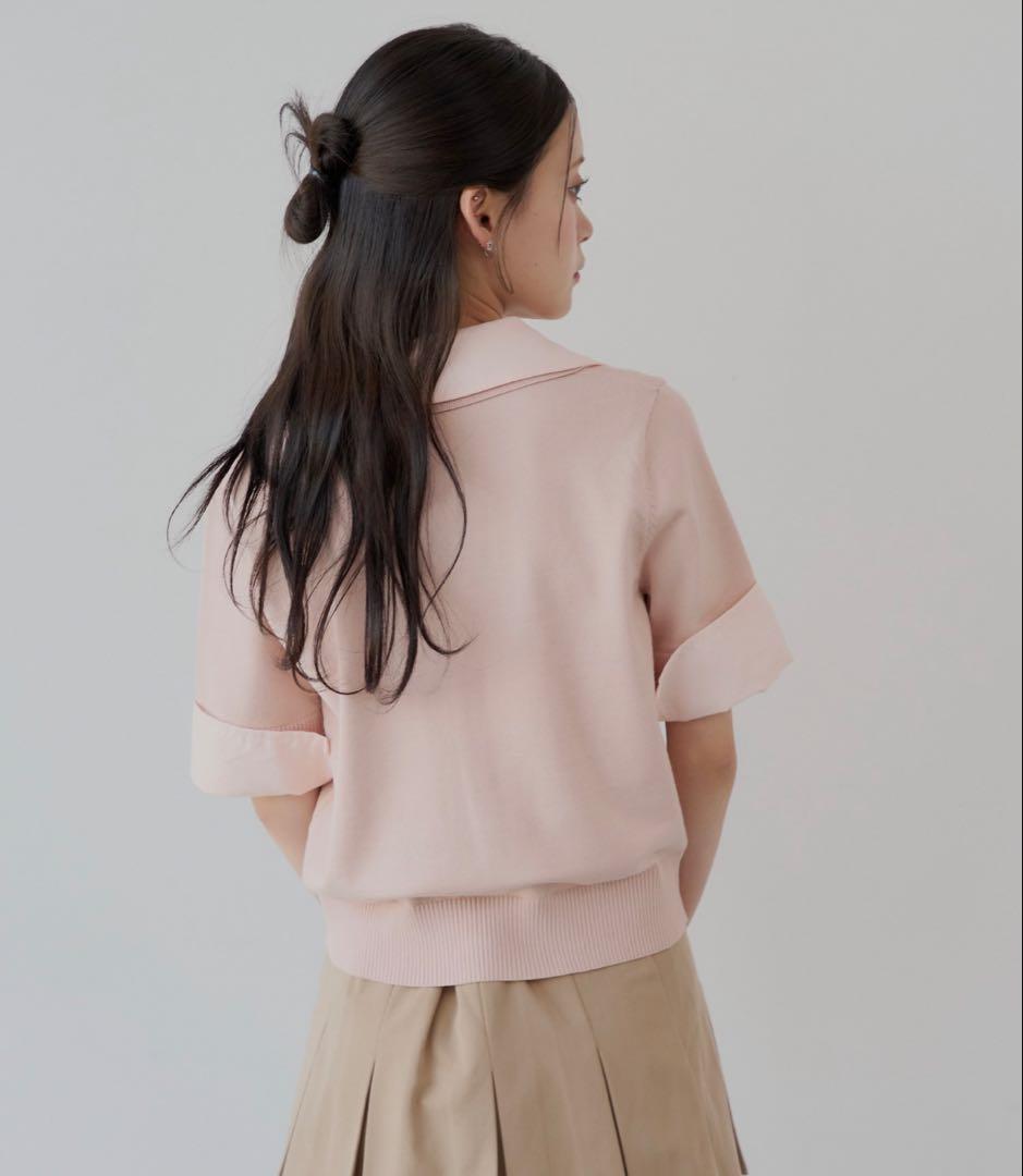 刺繍入り襟付きポロニット