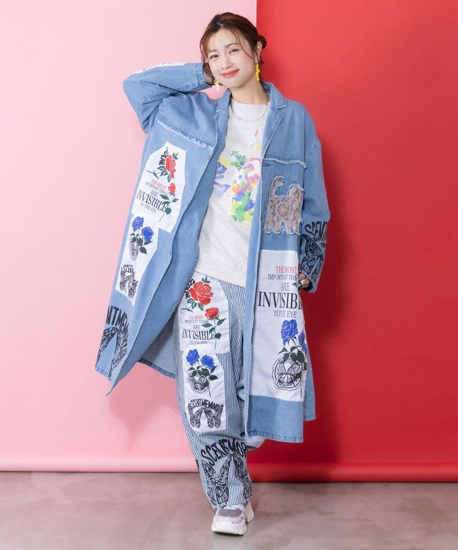 ☆新品タグ付スカラー　161608：アップリケ×刺繍デニムorツイルロングコート