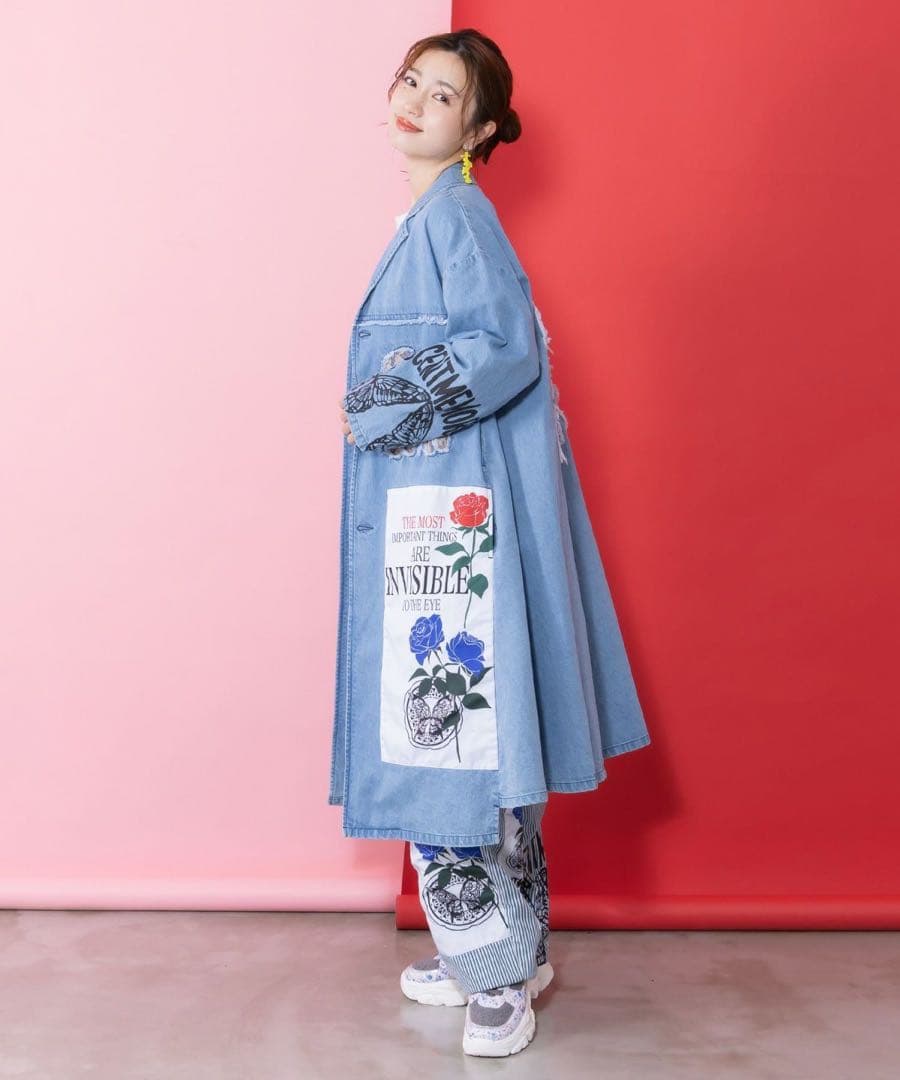 ☆新品タグ付スカラー　161608：アップリケ×刺繍デニムorツイルロングコート