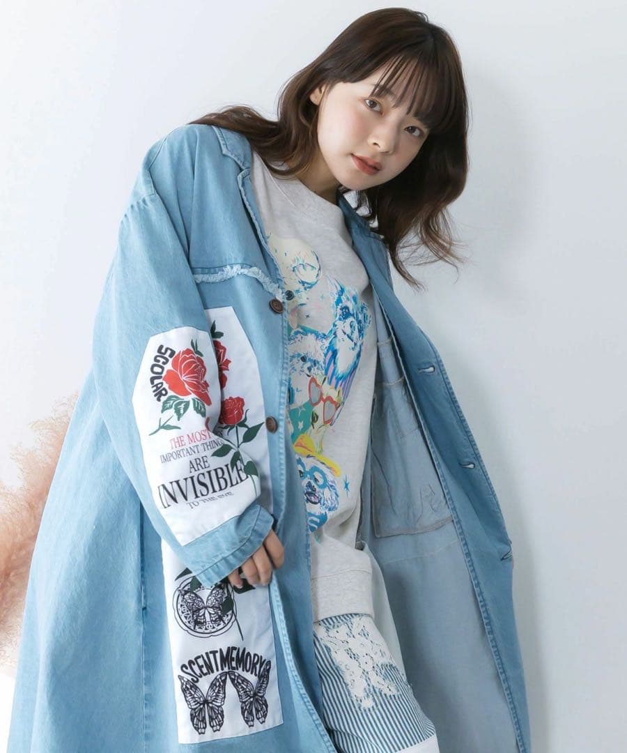 ☆新品タグ付スカラー　161608：アップリケ×刺繍デニムorツイルロングコート