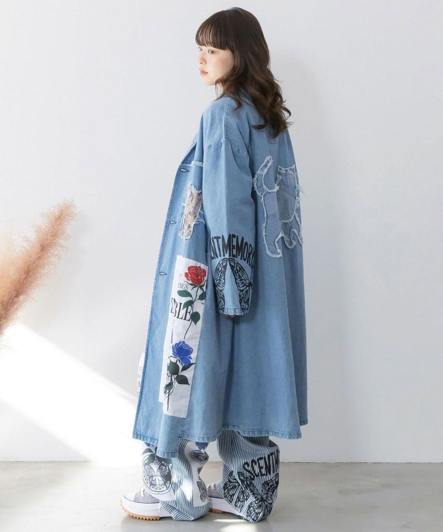 ☆新品タグ付スカラー　161608：アップリケ×刺繍デニムorツイルロングコート
